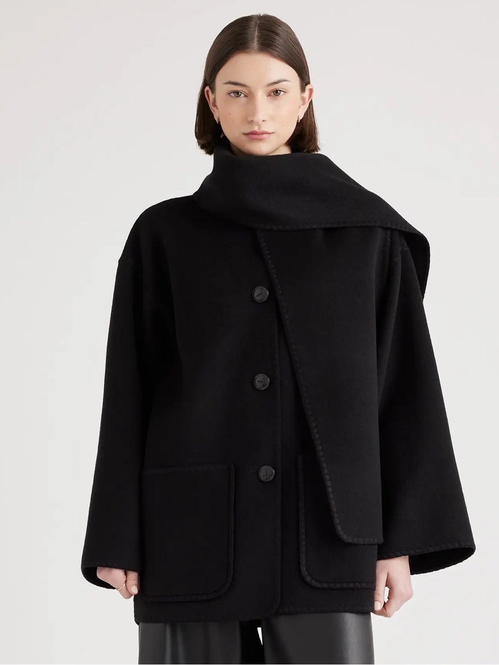 Quince Double-Faced Merino Wool Scarf Coat black size XL